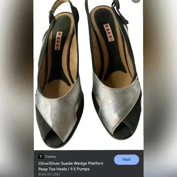 Marni Tan Silver Suede Wedge Platform Peep Toe Heels - Picture 6 of 6